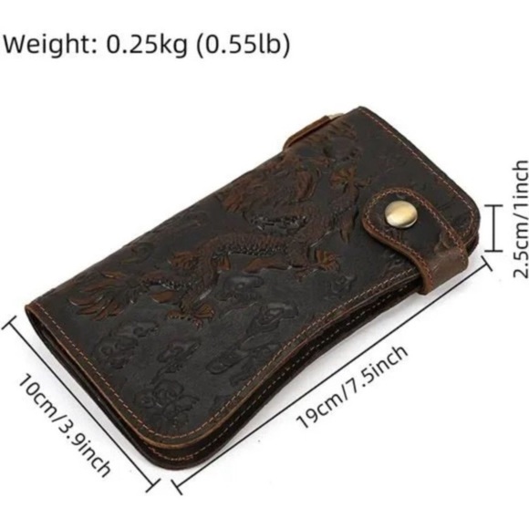 New Men's Genuine Leather Long Wallet Chain Wallet Card holder Wallet - Picture 3 of 8